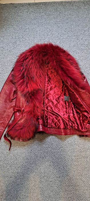 Geaca piele naturala cu guler din blana de vulpe