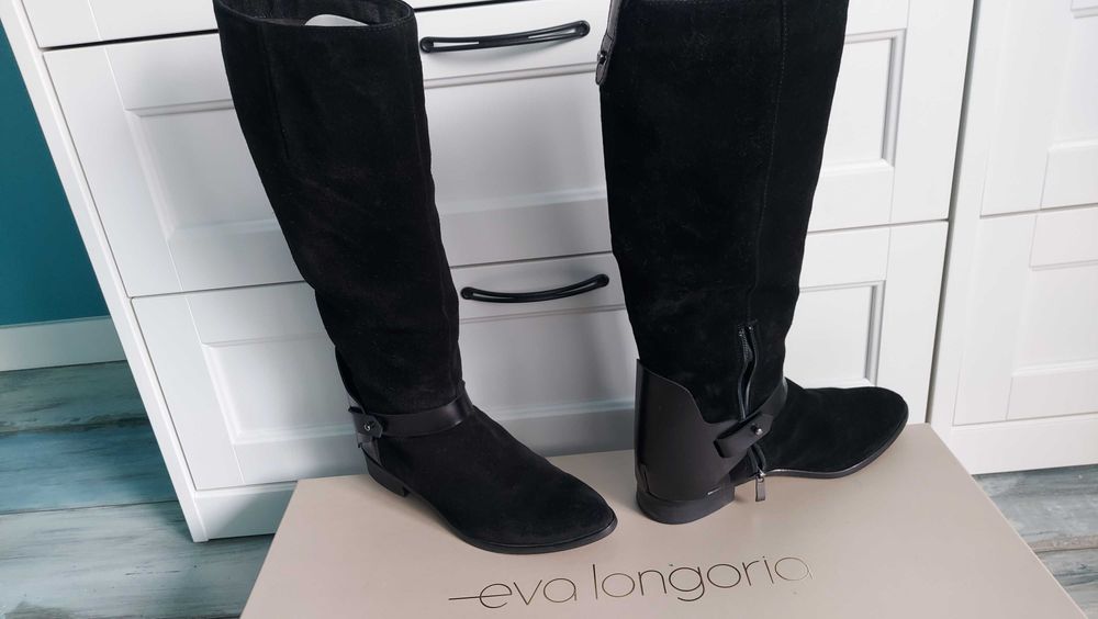 Eva Longoria ботуши естествен велур и кожа