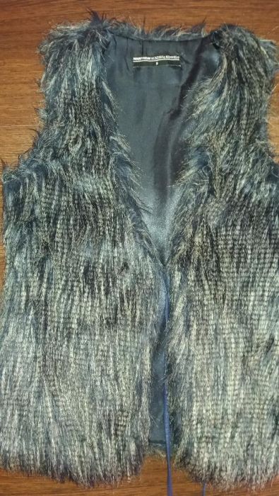 дамско синьо елече с косъм