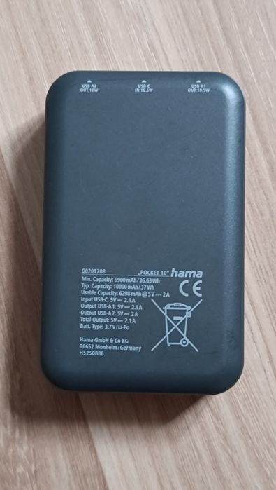 Baterie Externă Hama Pocket 10  10.000 mAh, USB-C/USB-A
