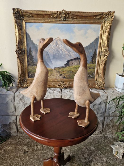 Чифт страхотни антикварни английски дървени фигури статуетки