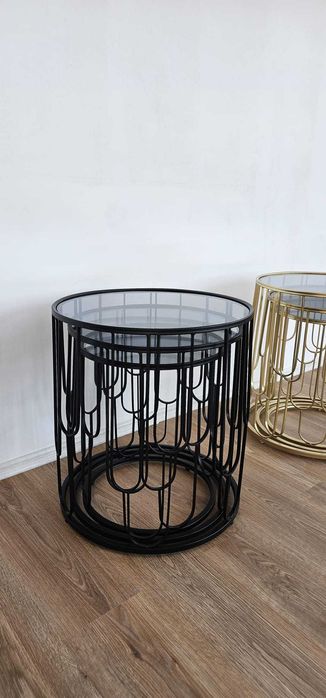 Set mese 3in1 rotund geam fumuriu cadru auriunegru -TRANSPORT GRATUIT