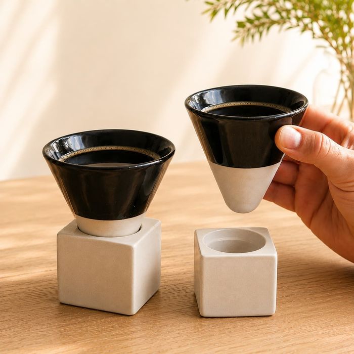 Vand set 2 cesti conice de cafea, ceramica 130 ml