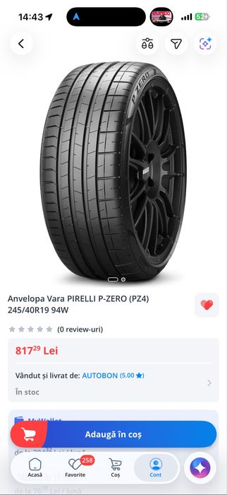 Set jante aliaj Audi 19" si anvelope vara Pirelli P-Zero (PZ4) 245/40R19 94W