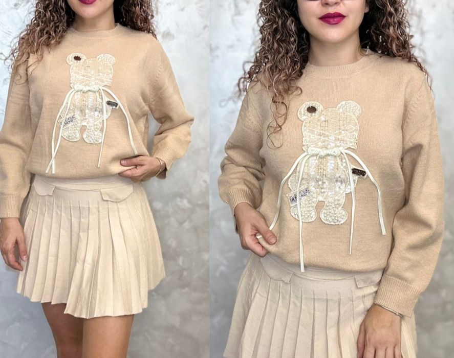 Дамски НОВ пуловер с мече