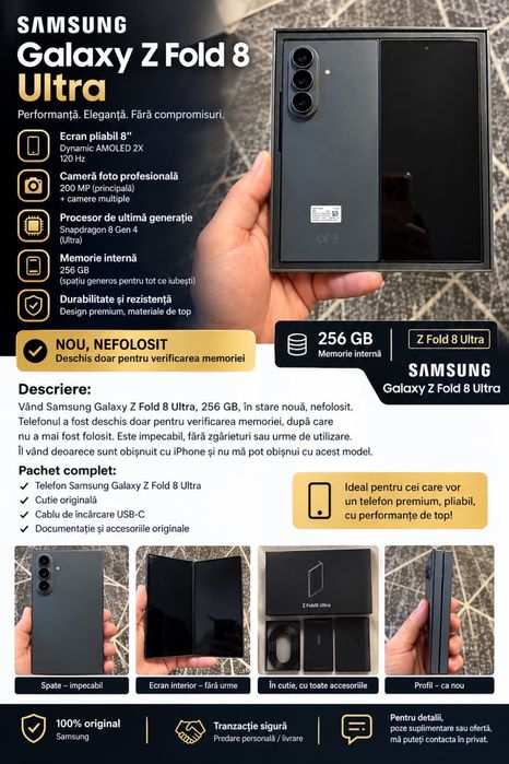 Samsung Galaxy Z Fold 8 Ultra -256 GB  -Nou, nefolosit!