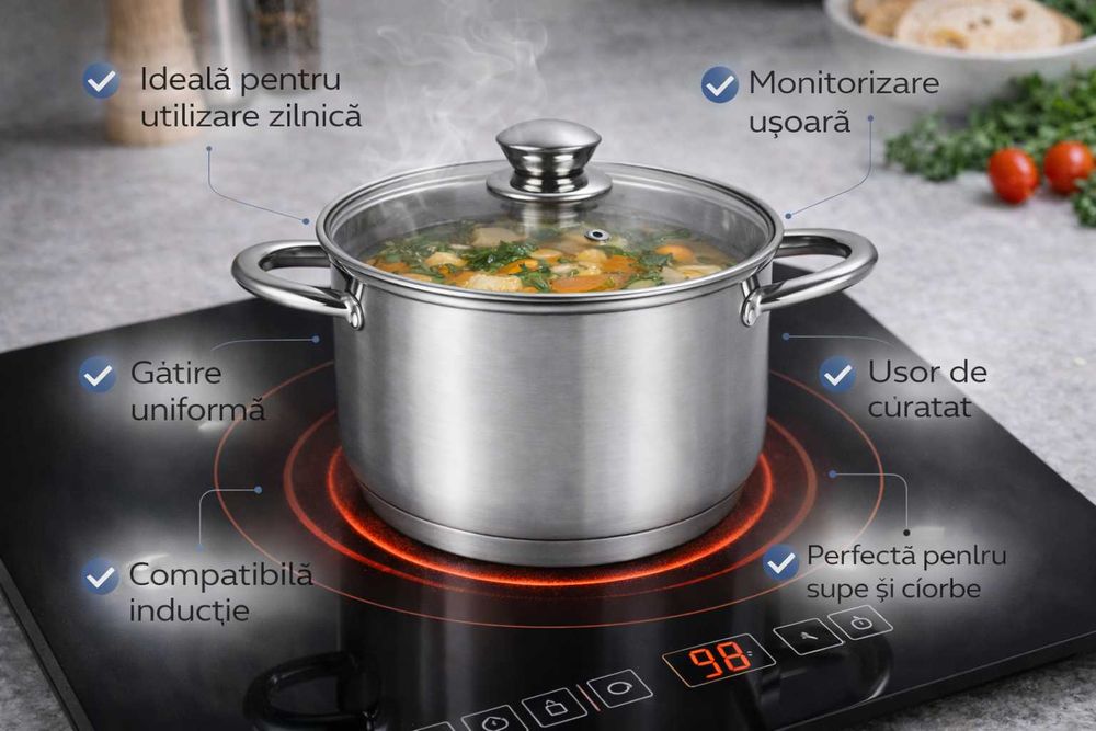 Oala inox Swiss Z Line 18 cm cu capac sticla 2.6 L