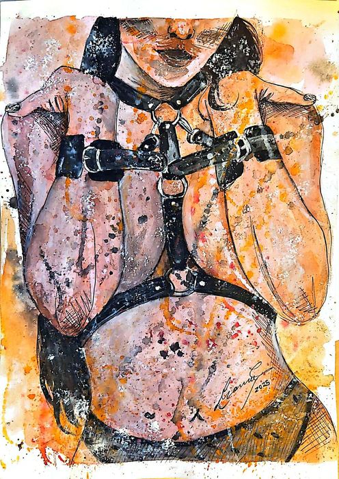 Pictura in acuarea, nud artistic femeie