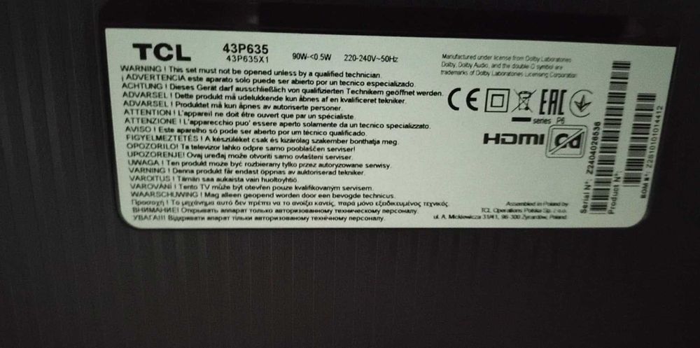 Televizor TCL LED 43P635, 108 cm, Smart Google TV, 4K Ultra HD