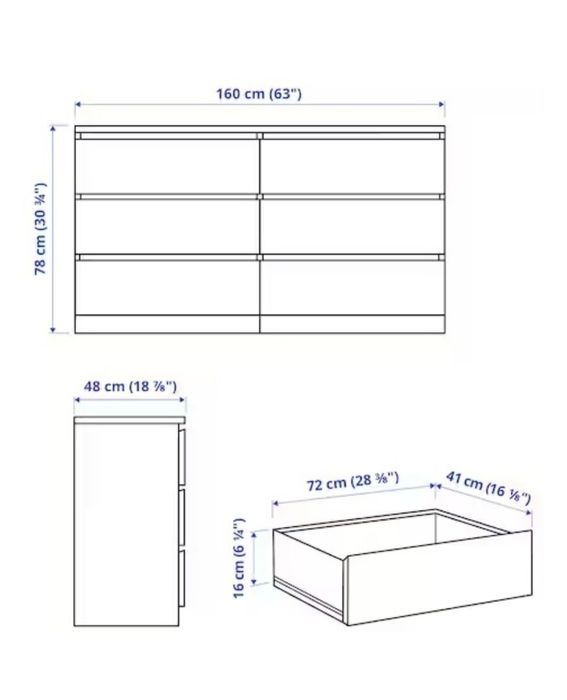 Комод IKEA Мальм, 160x48x78 см, белый