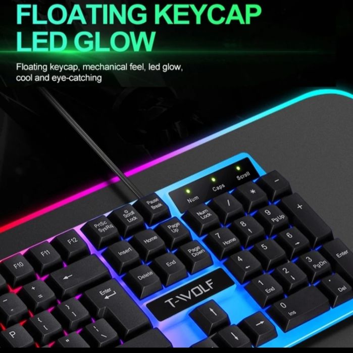 T-WOLF TF230 RGB клавиатура и мишка – механично усещане, 104 клавиша,