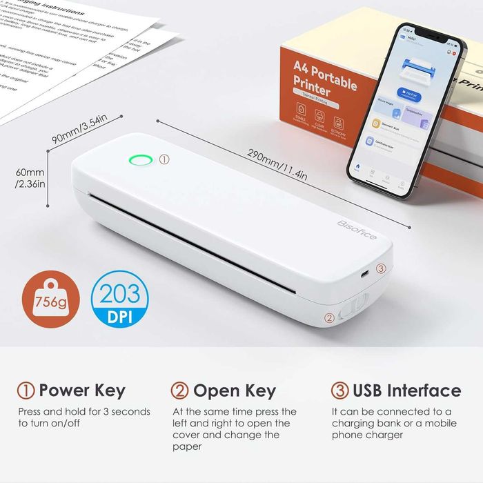 Imprimanta Termica Mobila Bisofice Bluetooth A4, REDUS de la 1050RON