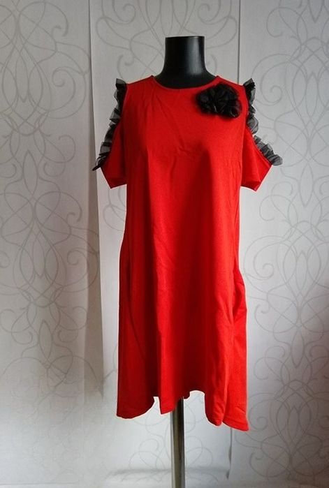 НОВА Туника рокля, цвят горчица , червен, памук и еластан, L и XL