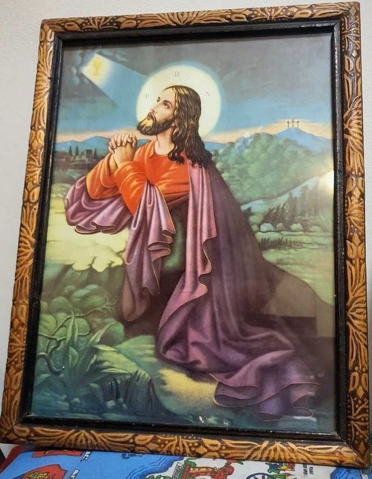 Tablou vechi religios Iisus Hristos– RAMĂ DEOSEBITĂ sculptată autentic