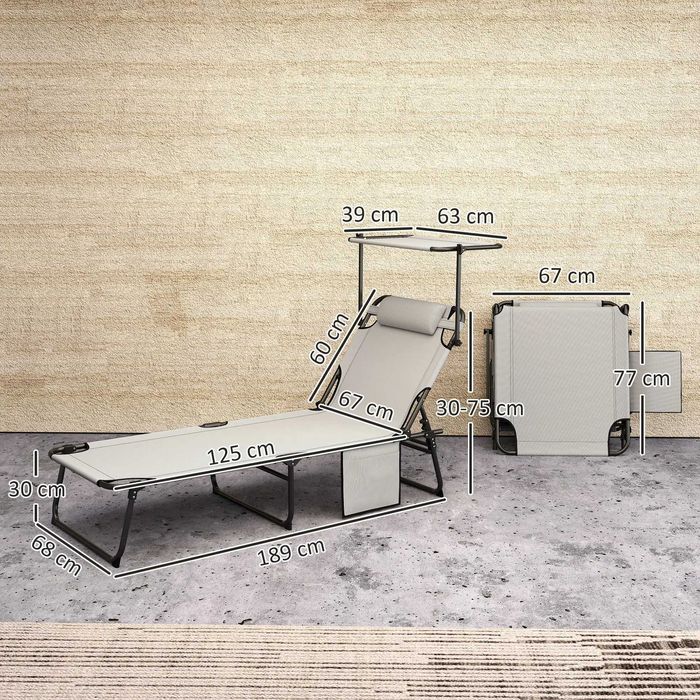 Сгъваем шезлонг Outsunny, шезлонг с регулируема в 4 посоки облегалка