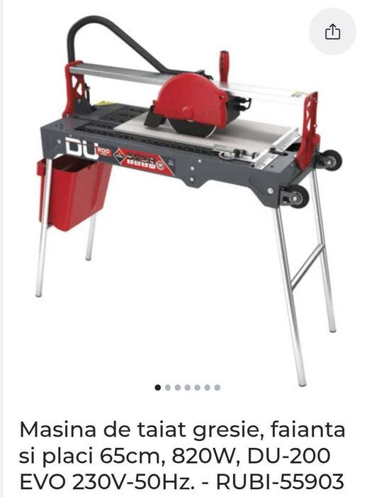 Masina de taiat gresie, faianta, placi 65cm, 820W, DU-200 EVO 230V-50Hz. - RUBI-55903