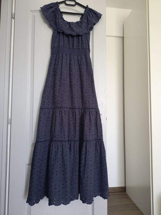 Rochie lungă bumbac broderie englezească