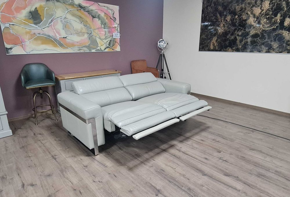 ПРОМОЦИЯ! Сив кожен диван тройка "Moreno" с ел. релакс механизъм