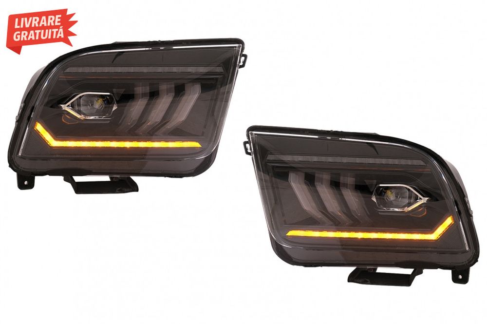 Faruri Full LED Ford Mustang V Pre-Facelift (2005-2009) Negru cu Semna