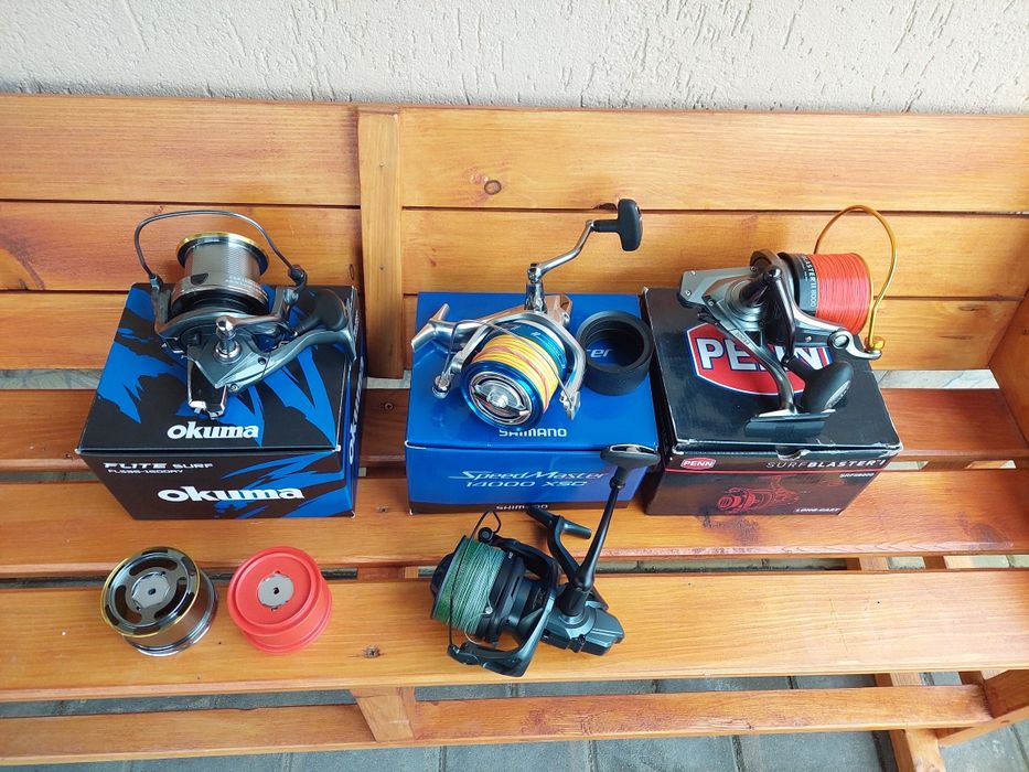 Mulinete crap: shimano speedmaster xsd/xtc, okuma flite surf, penn8000