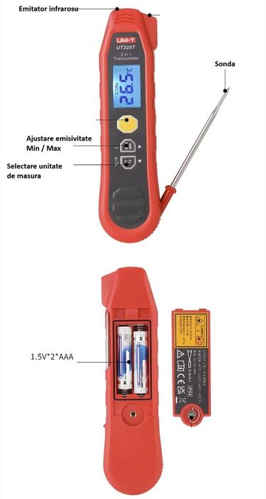 Termometru 2 in 1 infrarosu + sonda de temperatura  Uni-t UT320T