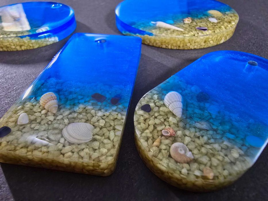 Морски комплект от епоксидна смола (поставка и медальони)