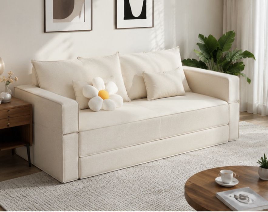 Canapea extensibilă 4 în 1 – Fotoliu, Șezlong și Pat | Culoare Crem | Nouă