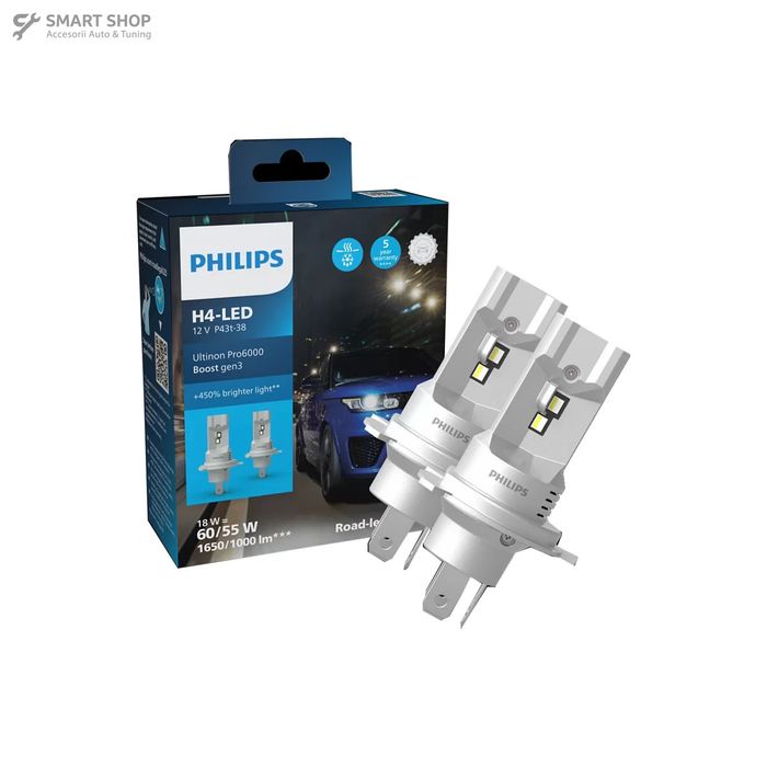 Philips Ultinon Pro6000 Boost Bulb H4 LED 12V 18W 5800K Auto Moto 2 Bucati