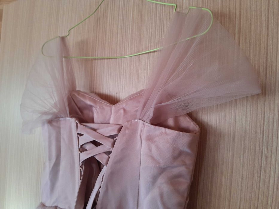 Официална дълга рокля, светло розово, тюл