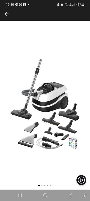 Aspirator cu spalare Bosch BWD421PRO, 2100 W, Filtru Hepa, Perii Turbo si parchet, Reglare electronica a puterii, Alb/Negru