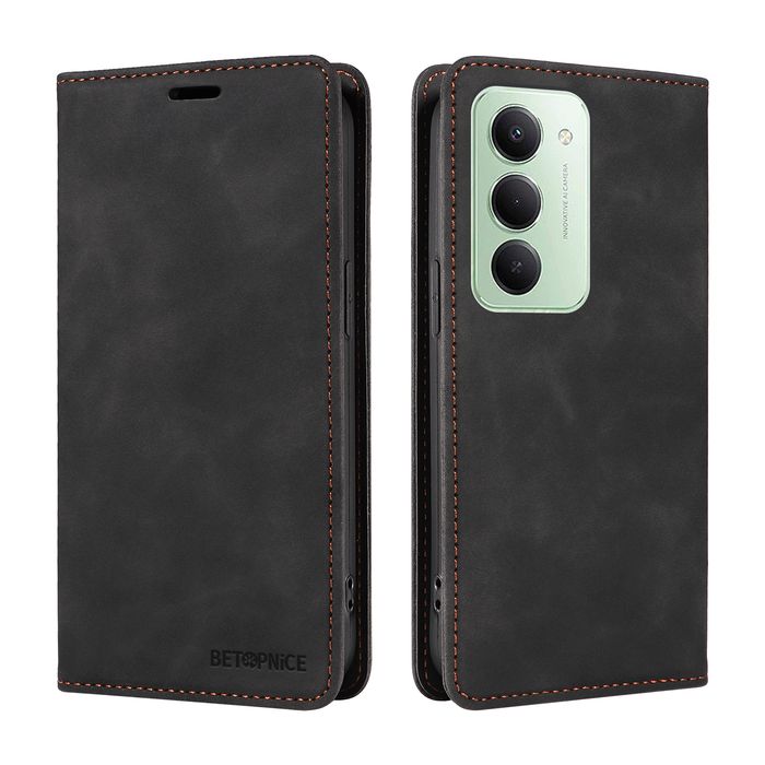 Калъф от еко кожа тип портмоне с RFID  блокираща технология за Xiaomi Redmi 15 - черен