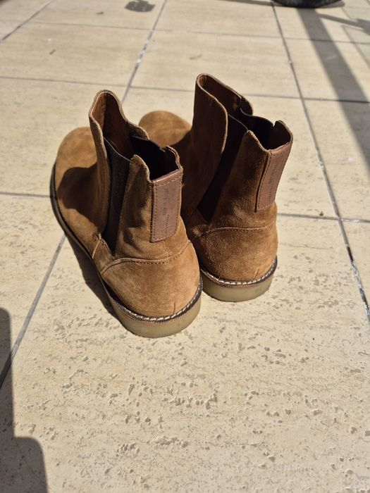 Ghete Chelsea bărbați, piele întoarsă camel/maro – Mărimea  42