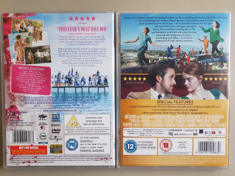 Pachet filme celebre musical: La La Land și Mamma Mia!, pe DVD