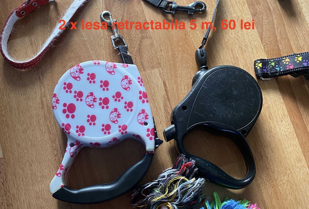 Lot 2x lesa retractabila 5 m +ham rezistent caine talie mica sau medie