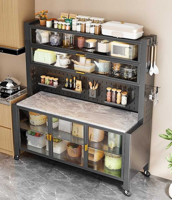 Кухонный металлический шкаф-буфет с раздвижными дверями