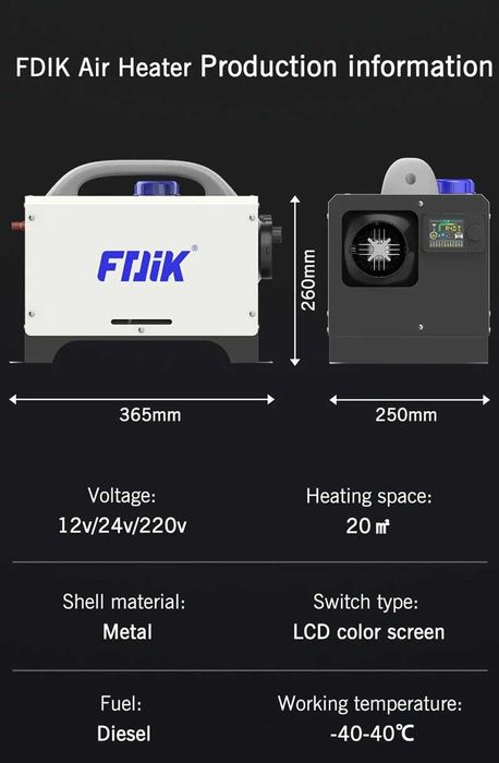 Incalzitor Diesel 8KW  FDIKcu sursa alimentare,telecomanda & Bluetooth