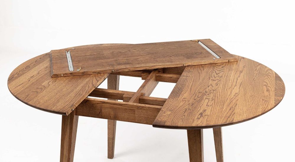 Masa lemn de stejar extensibila, GENEVA rotunda, Ø100+40 cm