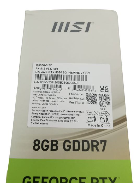Nvidia RTX 5060 8GB MSI Inspire 2x OverClock OC