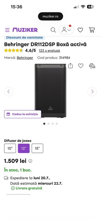 Boxă ca noua, folosită foarte puțin ,behringer ,nu mai am nevoie de ea,predare personala