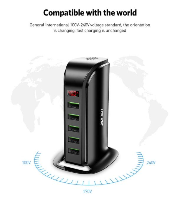 новая Мощная зарядка на 5 USB с индикацией тока заряда и напряжения