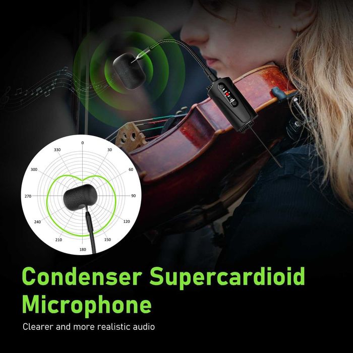 Двоен UHF безжичен микрофон за цигулка с щипка 2 предавателя, Q2/VT-5