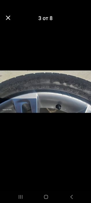 Оригинални джанти от БМВ f10 които са с гуми Петлас предни 245/40/18/j8/is30 и задни с гуми 275/35/ 18/j9/is44. Едната задна джанта има заварка .
