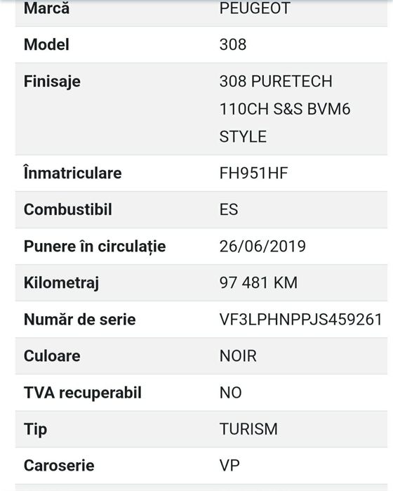 Vand Peugeot 308 1.2 puretech, 2019