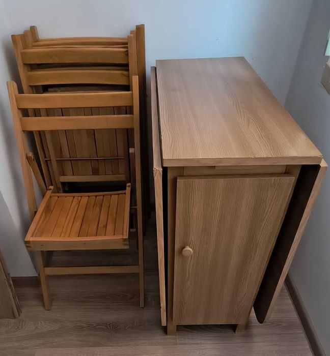 Masa lemn rabatabila + 5 scaune