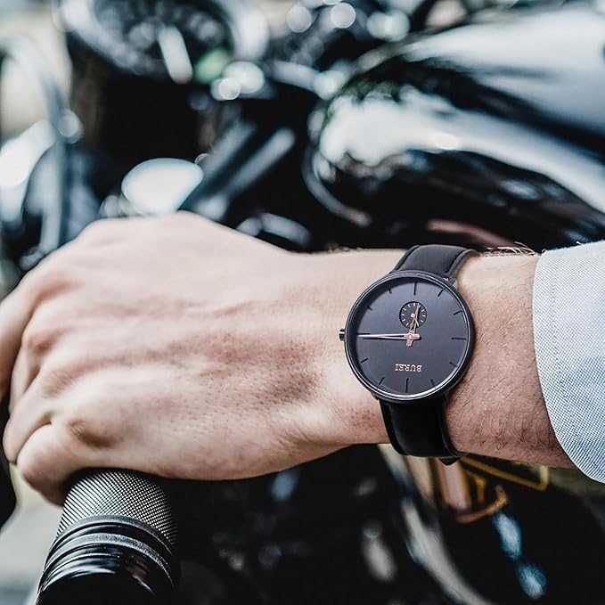 Мъжки минималистичен часовник черен циферблат розово злато