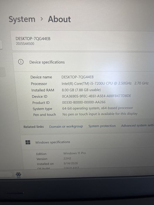 Laptop Lenovo L470 ; i5 7200U ; 8 GB RAM ; SSD 128 GB