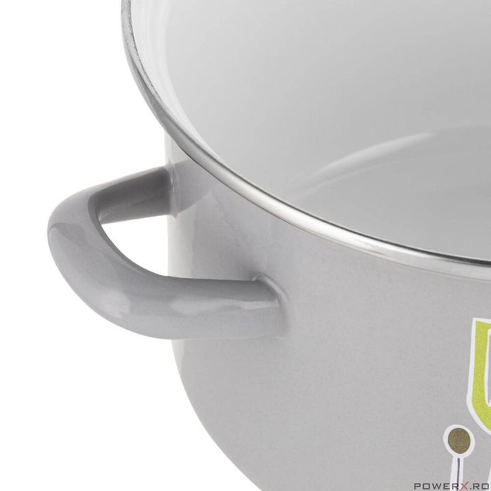 Oala Staffio, cu capac din sticla, otel carbon, emailata, gri,