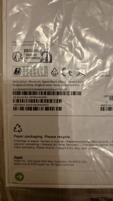 Iphone 17 Air, 256 GB, Spate Black. SIGILAT