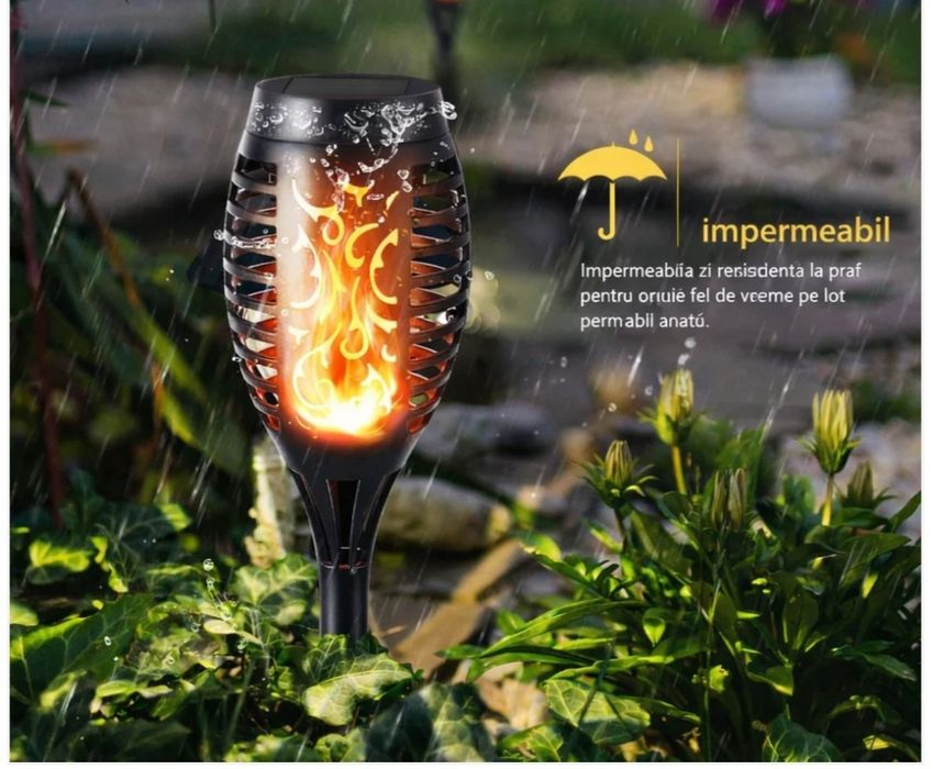 Set 5 lampi solare efect flacara pentru gradina stil torta51,5 cm IP65