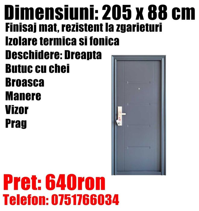 Usa Intrare Metalica Dreapta Antracit Apartament Birou SQ 205x88cm